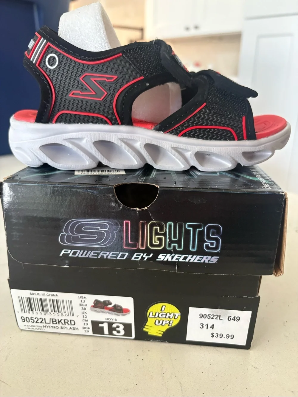 Skechers Kids Black & Red Light-Up Sport Sandals